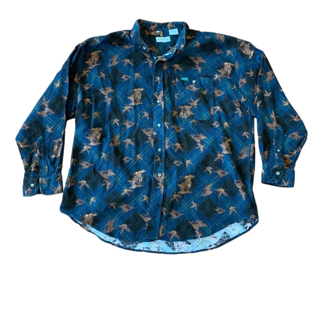 VTG 80s IZOD Redhead duck black‎ & blue plaid flannel 100% cotton shirt XL